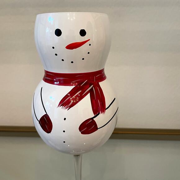 Hand-Painted Snowman Christmas Wine Glass Festive Holiday New - Picture 2 of 10